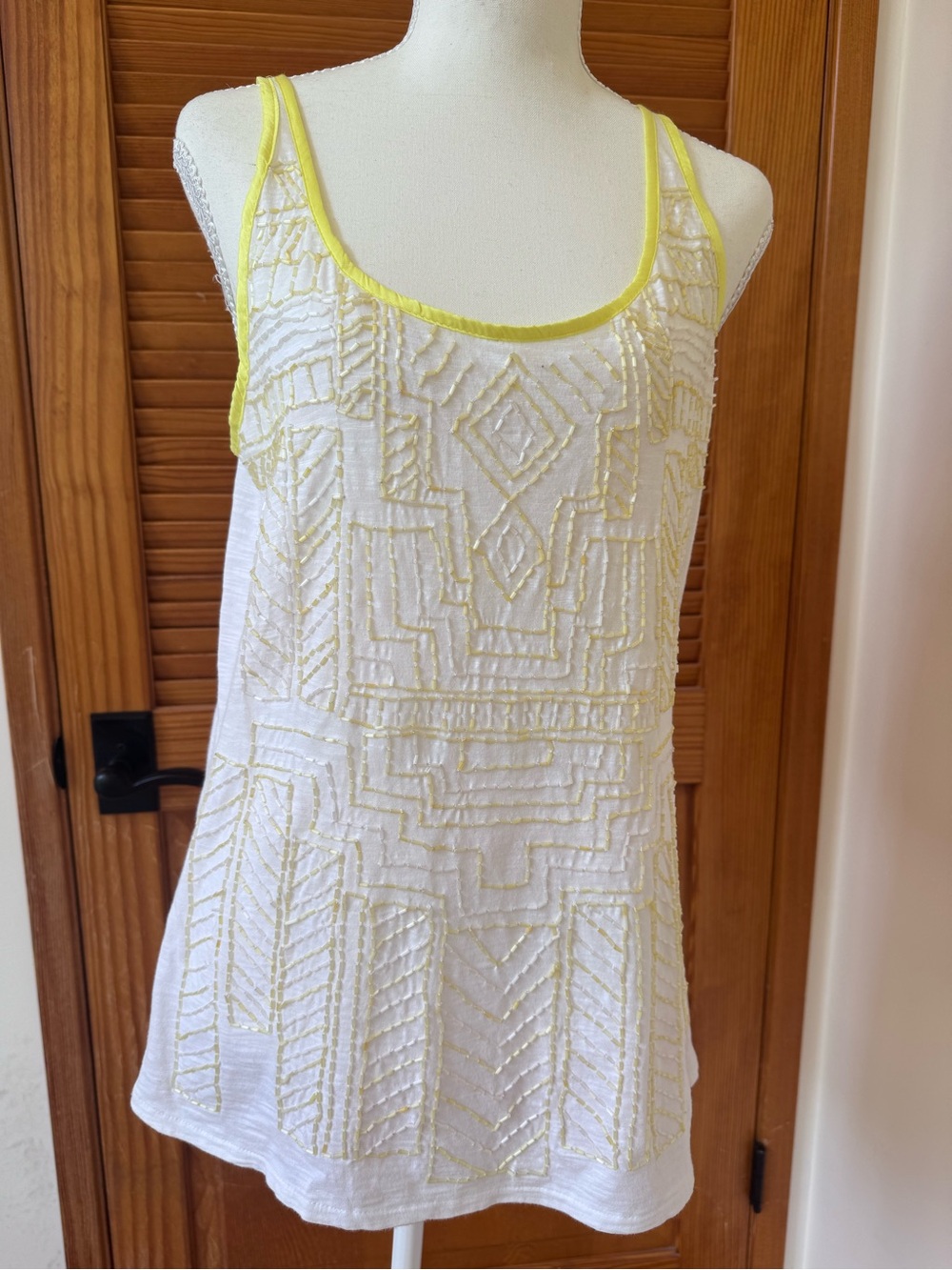 White & Yellow Embellished Sleeveless Top